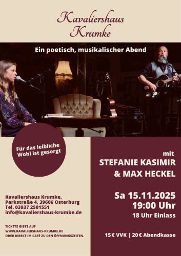 Tickets für Stefanie Kasimir & Max Heckel – Musik & Poesie am 15.11.2025 - Karten kaufen